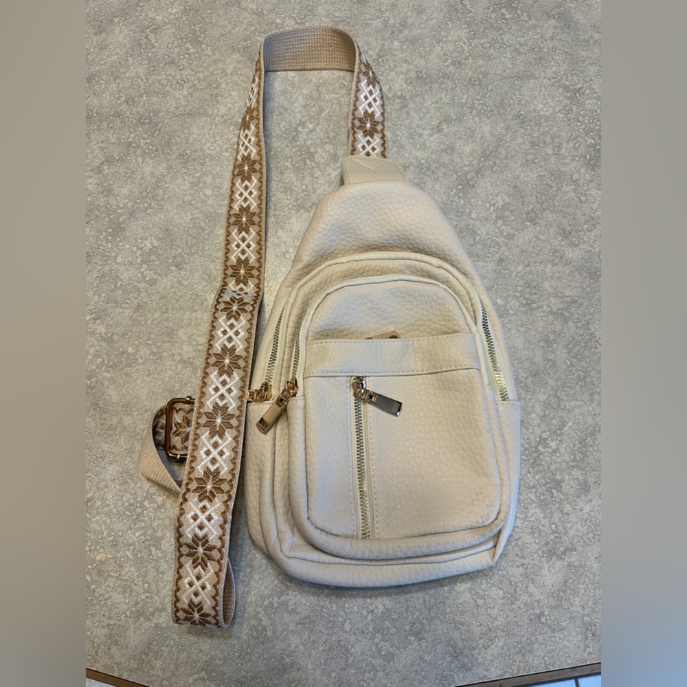 Cream faux leather crossbody purse